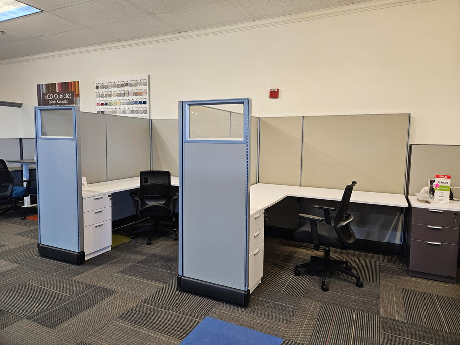 6'x6' 6-Person Modular Office Cubicle Workstations with Silver Trim