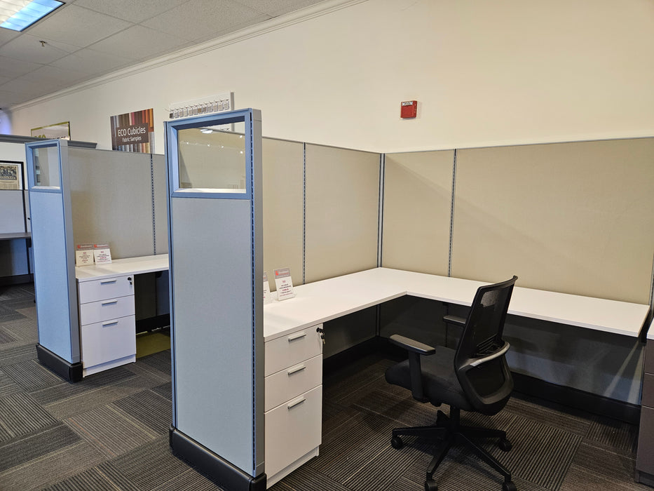 6'x6' 6-Person Modular Office Cubicle Workstations with Silver Trim