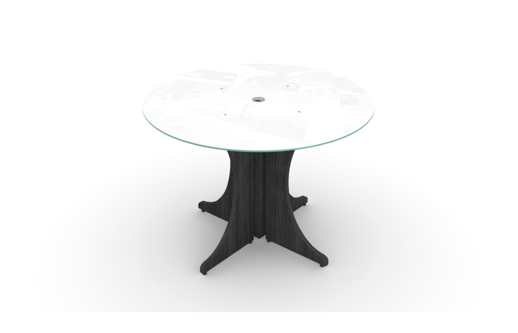 Santa Monica 42" Round Meeting Table with White Glass Top
