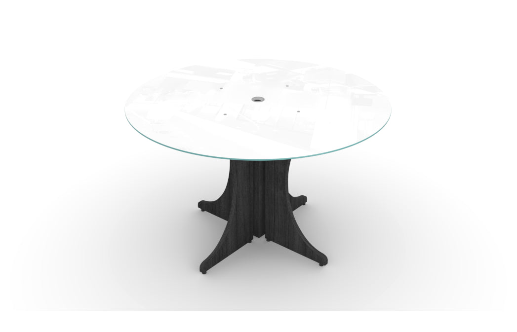 Santa Monica 48" Round Meeting Table with White Glass Top