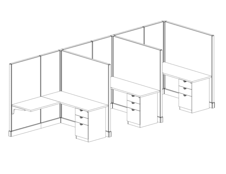 Modern Office Cubicle 5'x5' (67''H) 3 in a Row