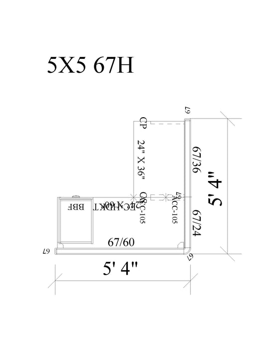 Modern Office Cubicle 5'x5' (67''H) Single