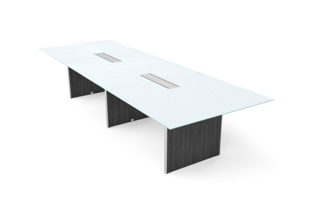 Santa Monica 12' Rectangular White Glass Top Conference Table