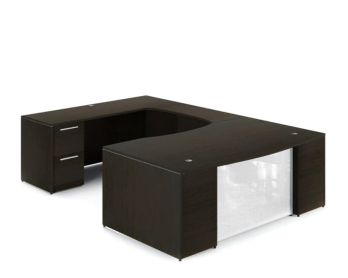 Santa Monica Bow Front U-Shaped Executive Desk With Glass Modesty Panel