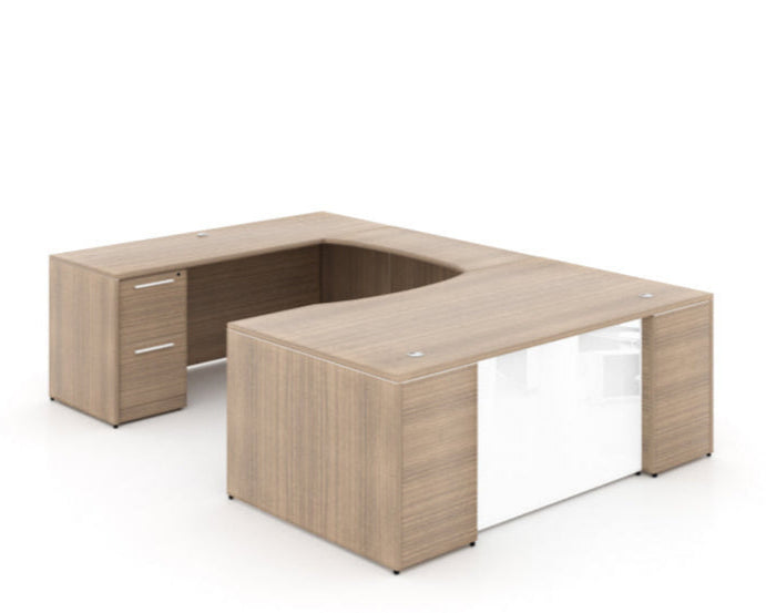Santa Monica Bow Front U-Shaped Executive Desk With Glass Modesty Panel
