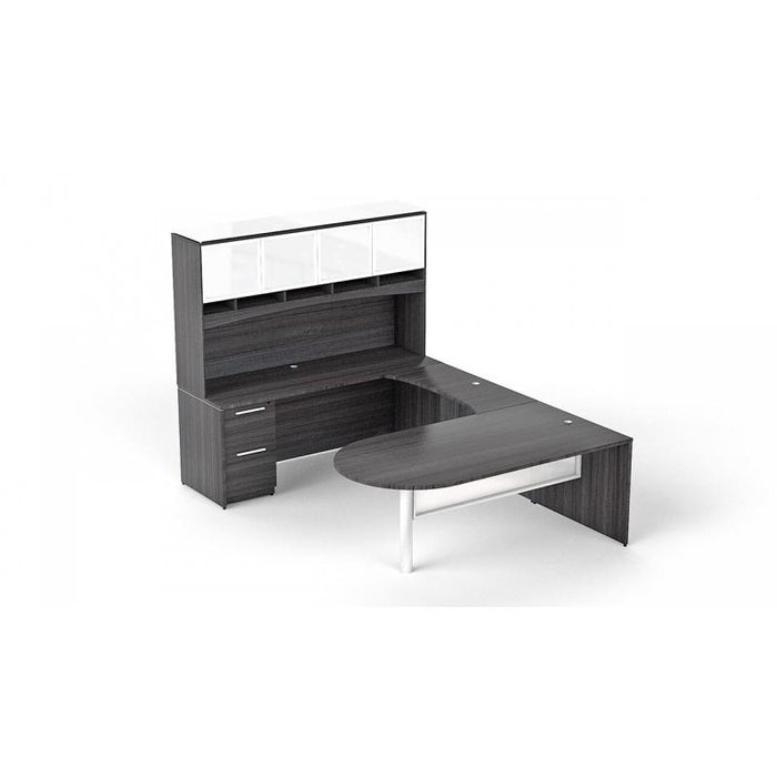 Santa Monica U-Shaped Desk with Glass Package - Freedman's Office Furniture - Gray
