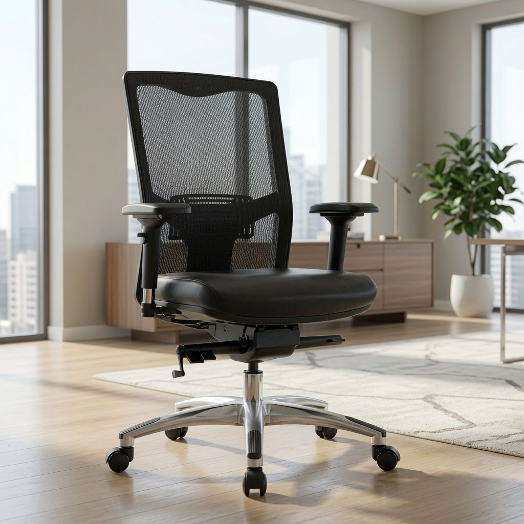 Black mesh-back ergonomic task chair with adjustable arms