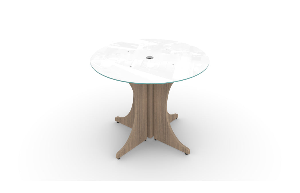 Santa Monica 36" Round Meeting Table with White Glass Top