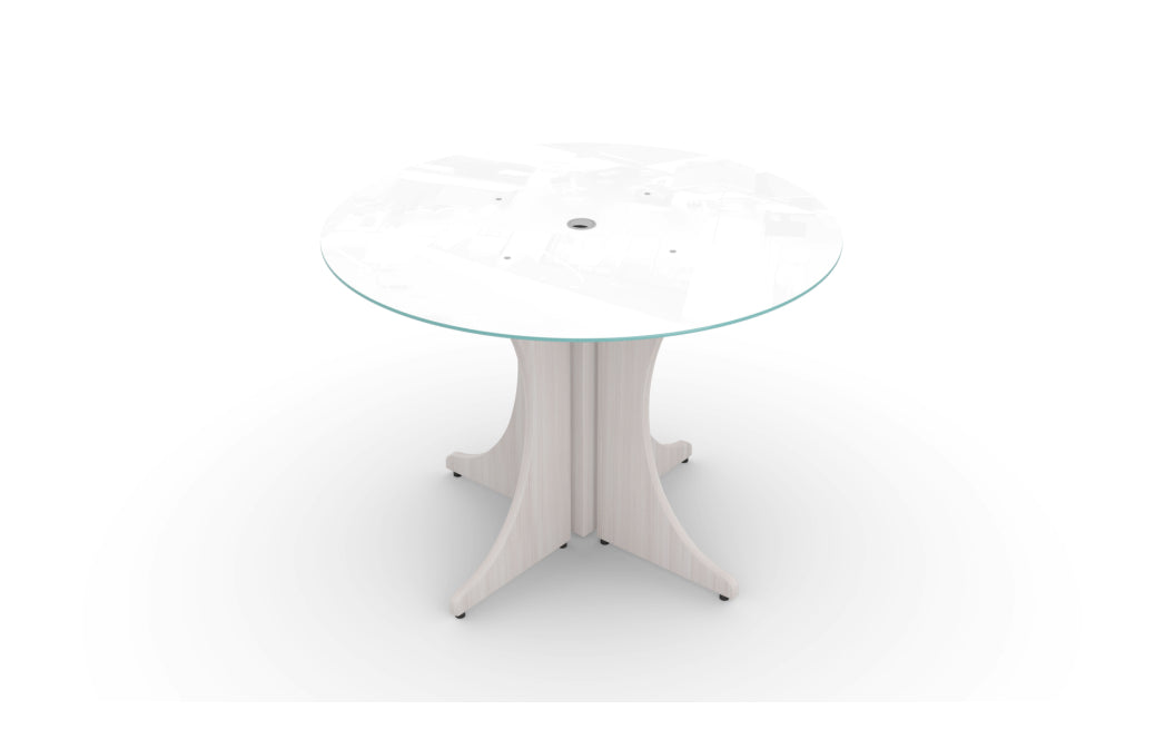 Santa Monica 42" Round Meeting Table with White Glass Top