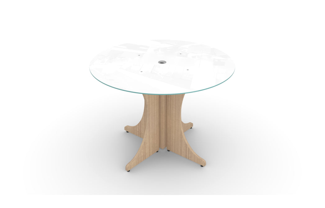 Santa Monica 42" Round Meeting Table with White Glass Top