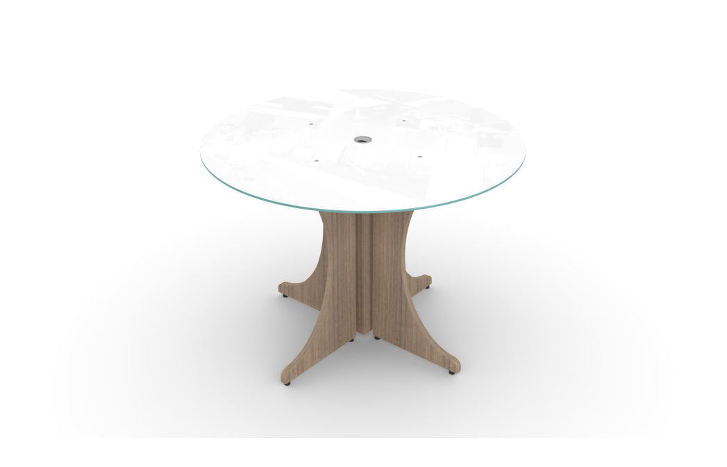 Santa Monica 42" Round Meeting Table with White Glass Top
