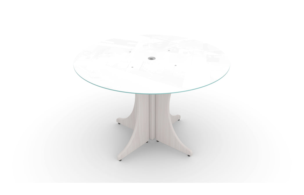 Santa Monica 48" Round Meeting Table with White Glass Top