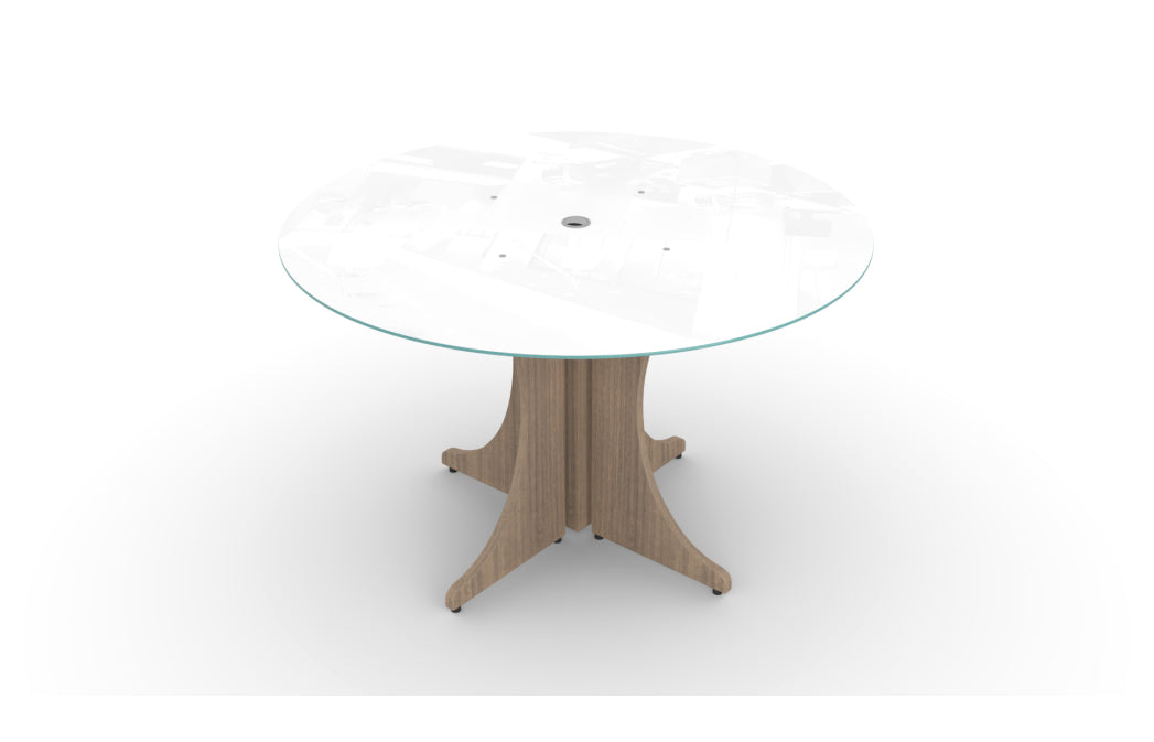 Santa Monica 48" Round Meeting Table with White Glass Top