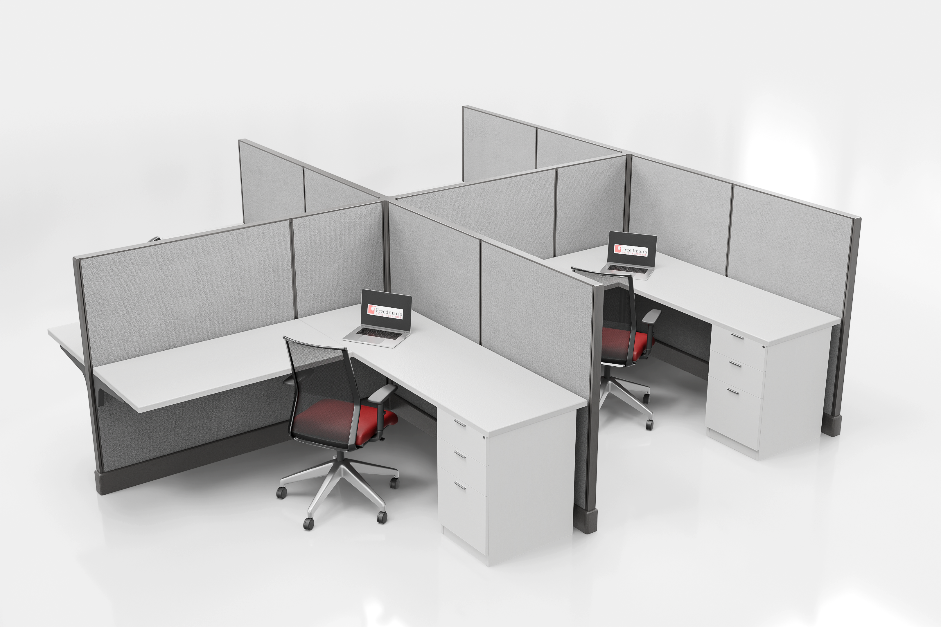 Six-station cubicle cluster shown on a white background