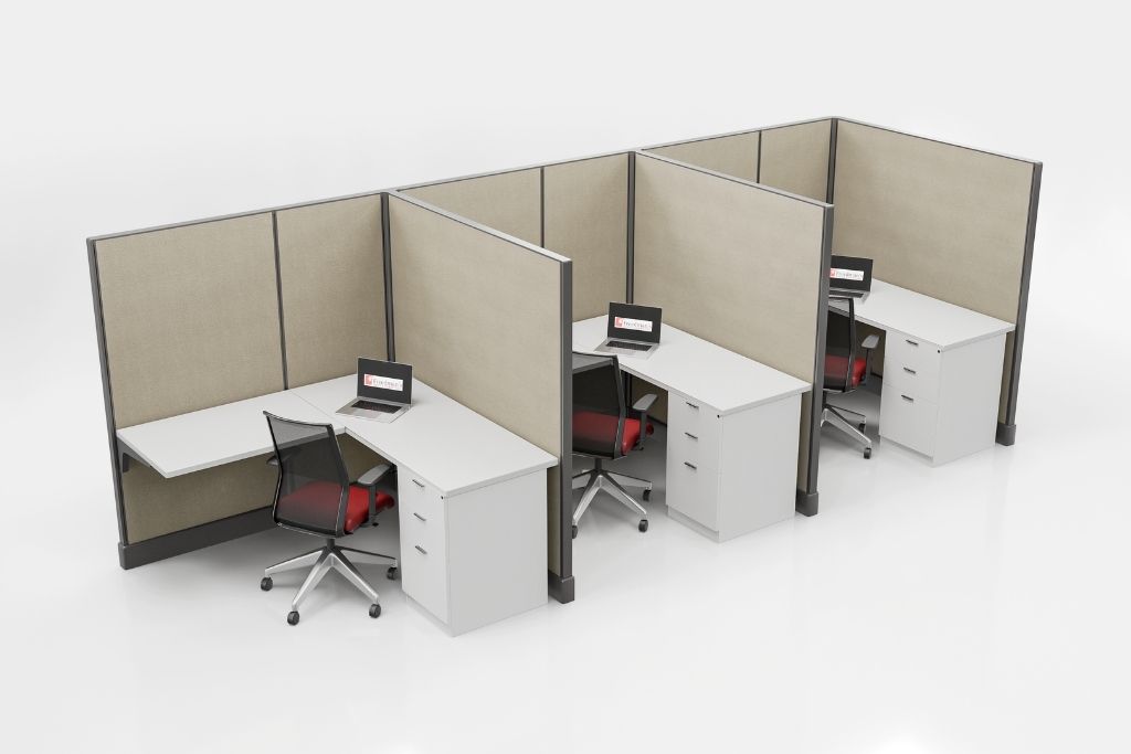 Modern Office Cubicle 5'x5' (67''H) 3 in a Row