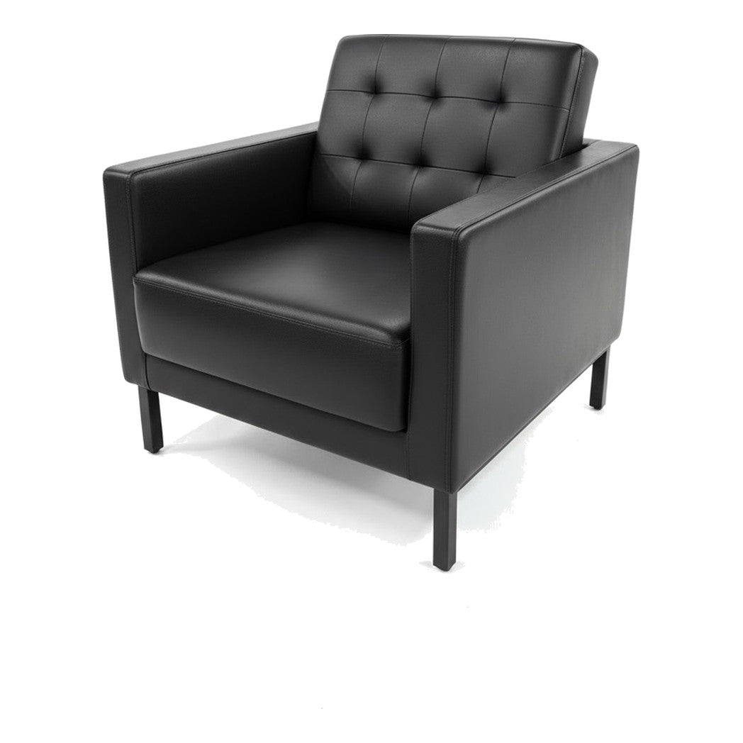 Bianca Lounge Chair in black with tufted back and black metal legs, front three-quarter view