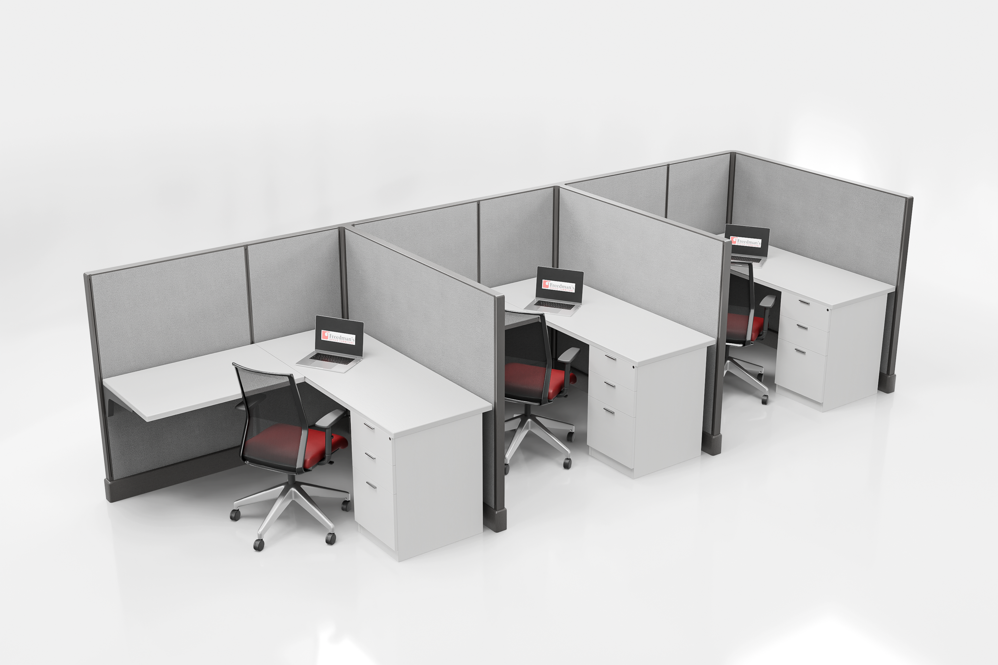 Five Cubicles Modern Office Cubicle 5'x5' (53''H) 3 in a Row