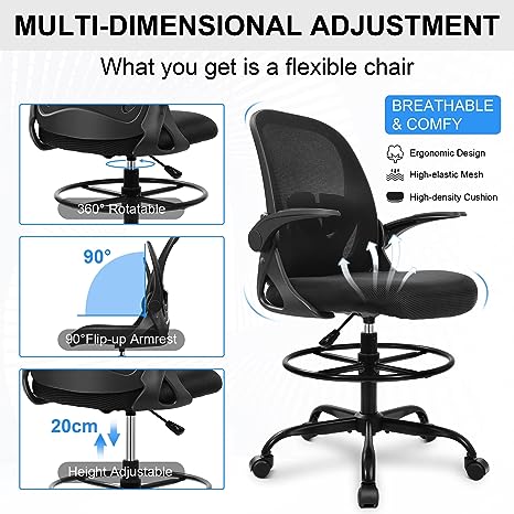 BV Dual Backrests Ergonomic Office Chair, Lumbar Support Office Desk Chair  Back Support, Breathable mesh Office Chair 3D Adjustable Armrest (Grey)
