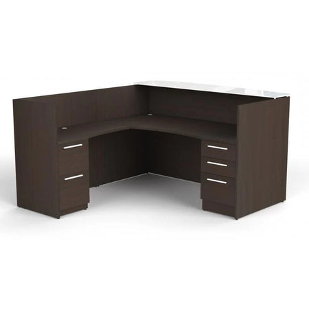 Santa Monica L-Shaped Reception Desk with White Glass Transaction Counter