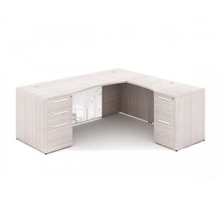 Santa Monica L-Shaped Executive Desk with Glass Modesty Panel