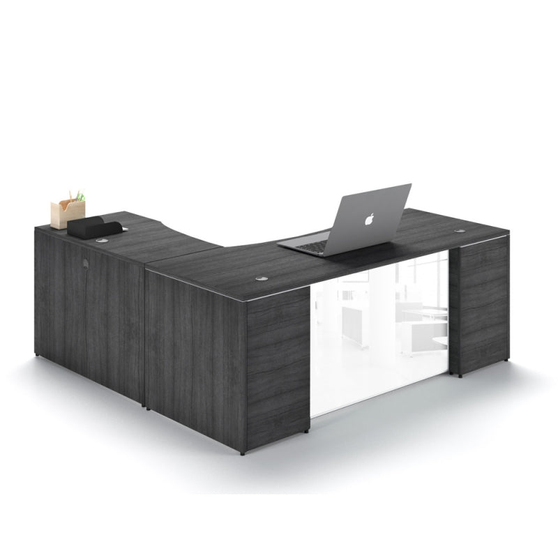 Santa Monica L-Shaped Executive Desk with Glass Modesty Panel