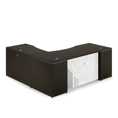 Santa Monica L-Shaped Executive Desk with Glass Modesty Panel