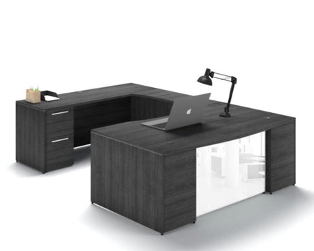 Santa Monica Bow Front U-Shaped Executive Desk With Glass Modesty Panel