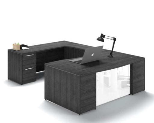 Santa Monica Bow Front U-Shaped Executive Desk With Glass Modesty Panel