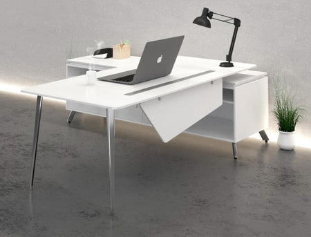 Santa Monica L-Shaped Desk with Low Credenza | 78"x78"