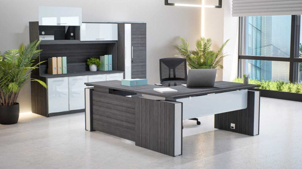 Santa Monica Executive Height Adjustable Desk - Full Laminate & Glass Modesty ***COMING SOON***