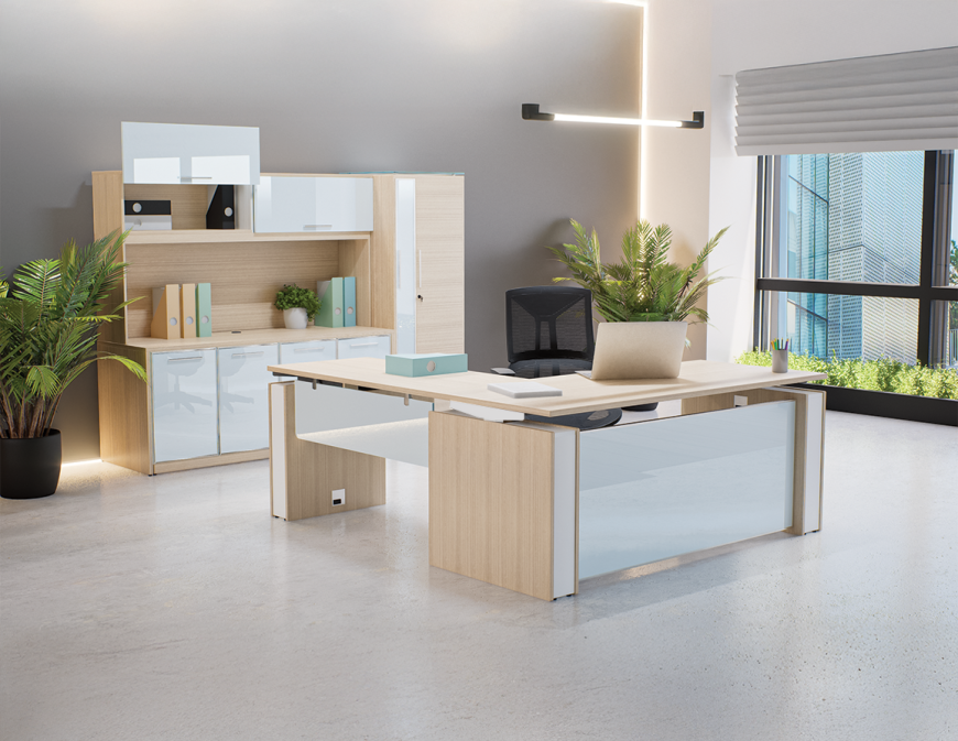 Santa Monica Executive Height Adjustable Desk w/ Glass Modesty ***COMING SOON***