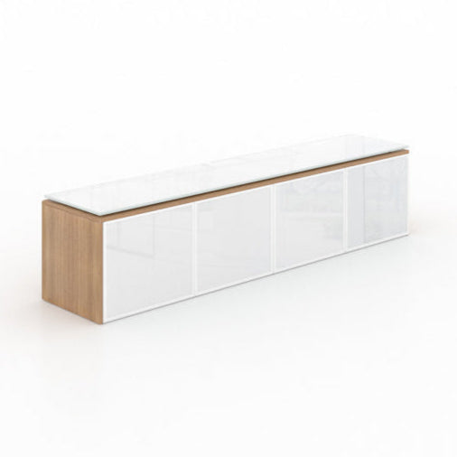 Santa monica 72" wall-mounted hutch with white glass doors