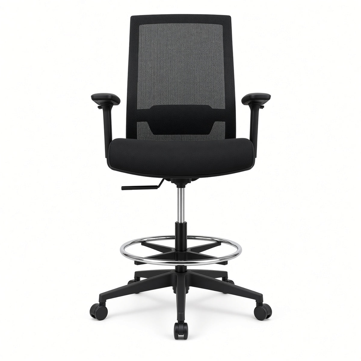 Simply Ergonomic Task Chair with Stool Kit in black, front view with chrome footring