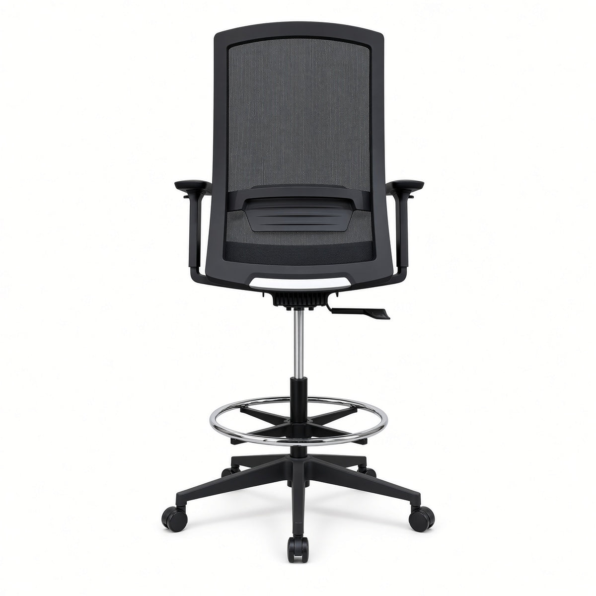 Simply Ergonomic Task Chair with Stool Kit in black, back view showing the mesh back