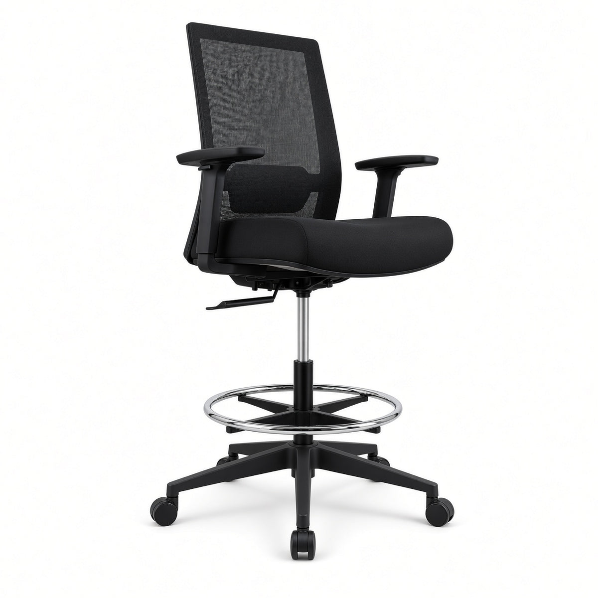 Simply Ergonomic Task Chair with Stool Kit in black, front three-quarter view