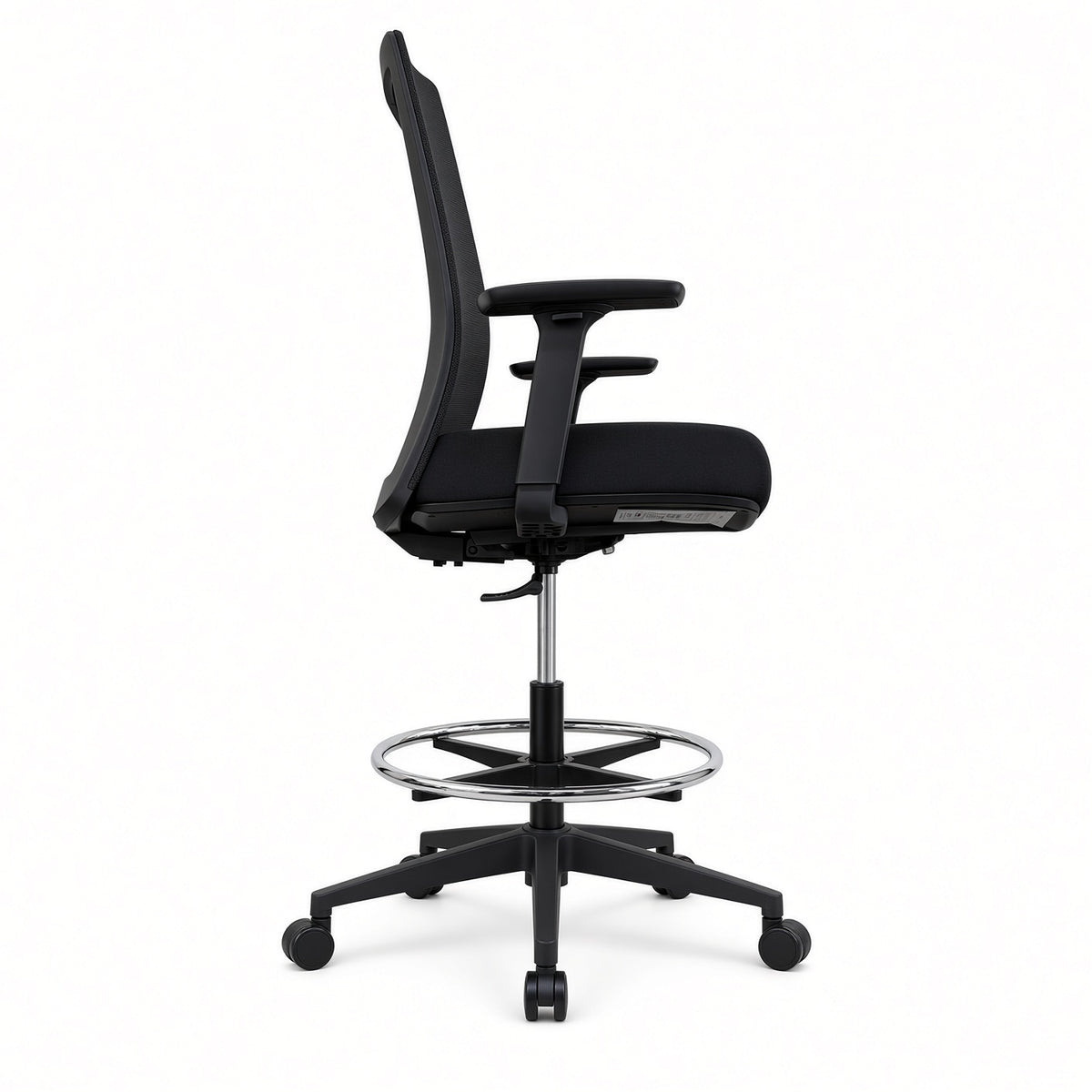 Simply Ergonomic Task Chair with Stool Kit in black, side view