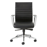 Stella Executive Chair in black faux leather with polished aluminum arms, front view