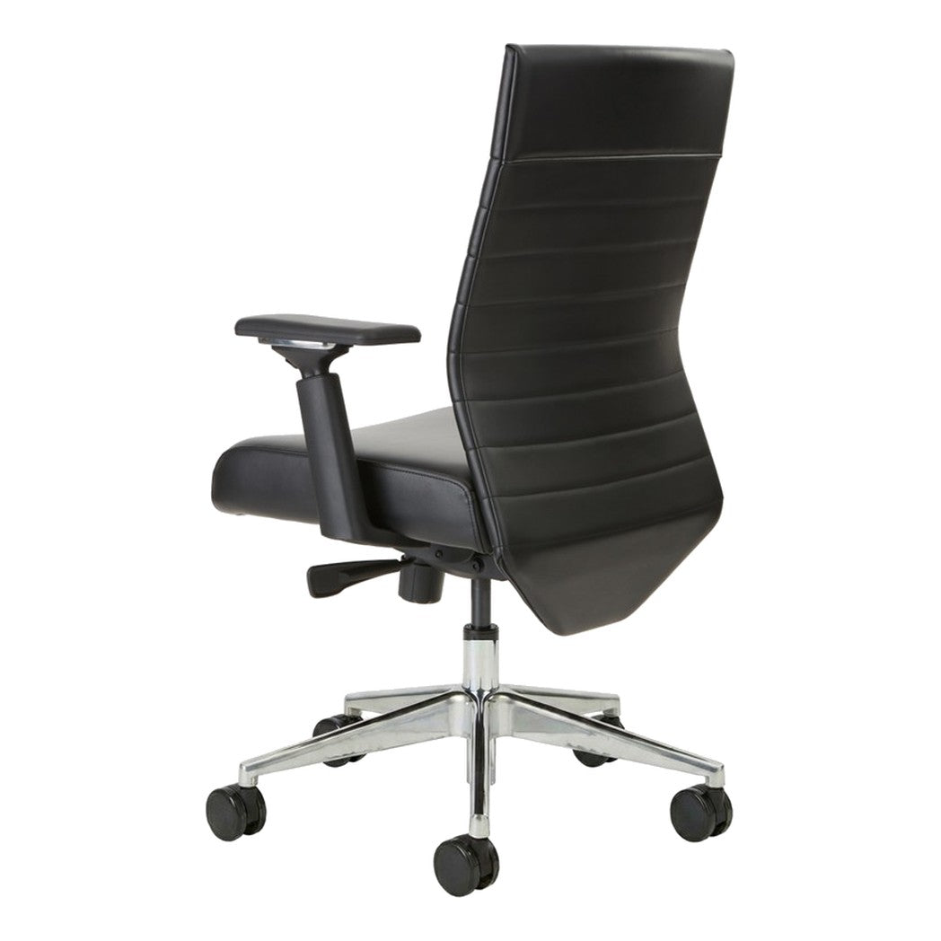 Stella Task Chair in black faux leather, rear three-quarter view