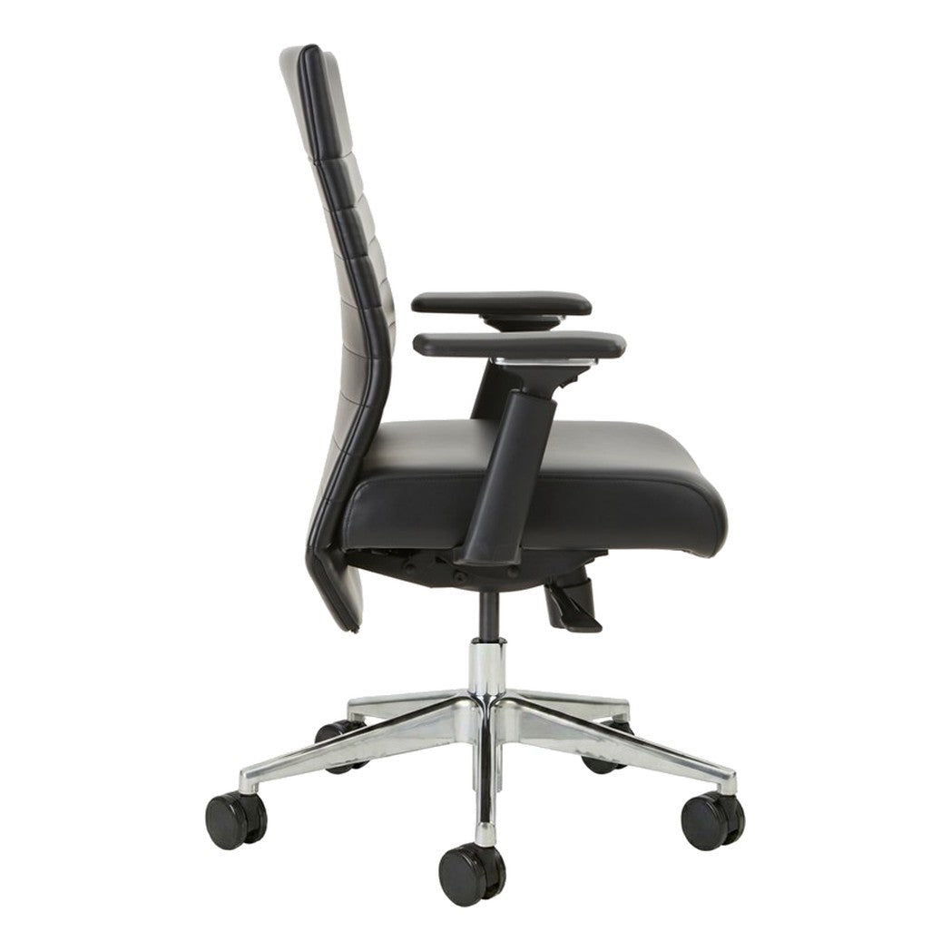 Stella Task Chair in black faux leather, side view