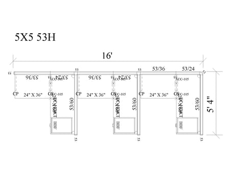 Modern Office Cubicle 5'x5' (53''H) 3 in a Row