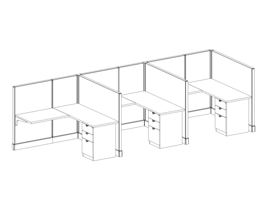 Modern Office Cubicle 5'x5' (53''H) 3 in a Row
