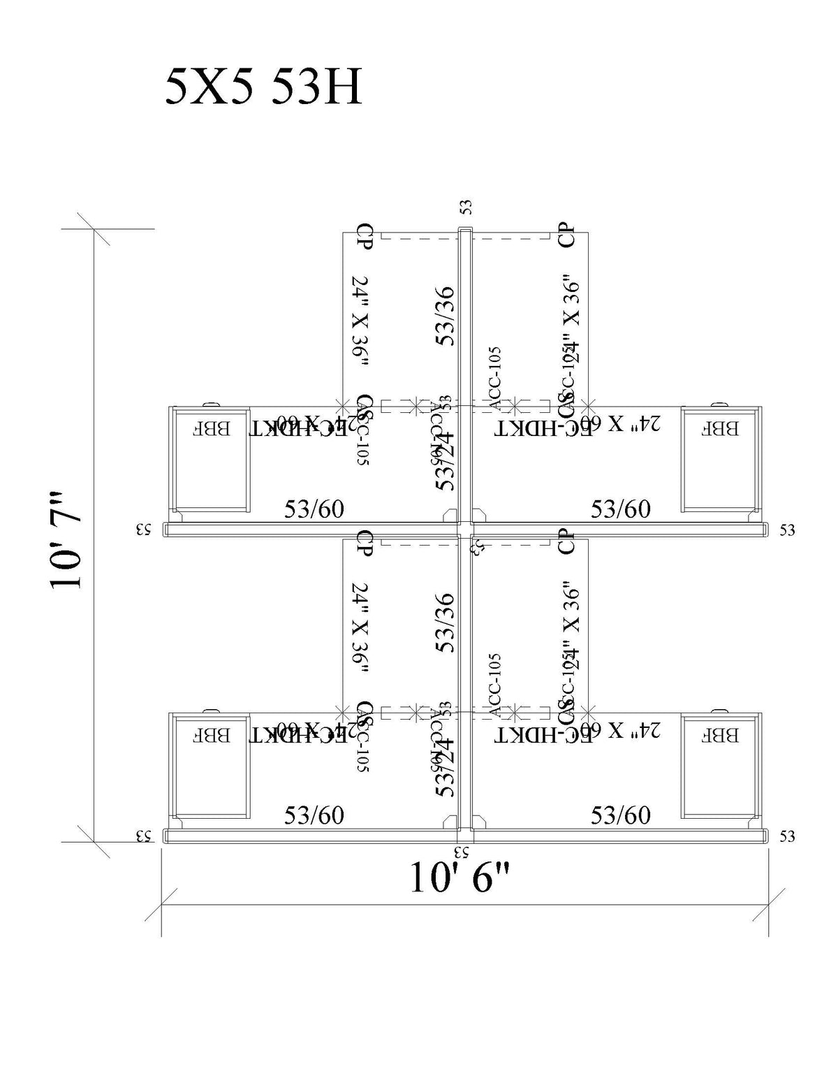 Modern Office Cubicle 5'x5' (53''H) 4 People