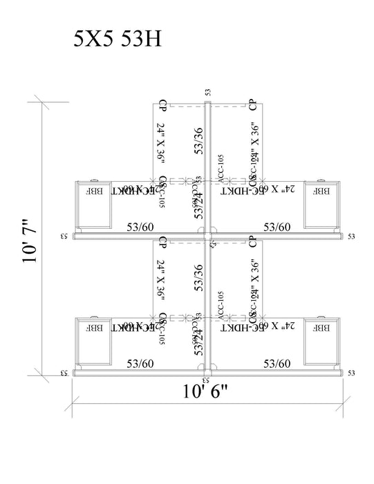 Modern Office Cubicle 5'x5' (53''H) 4 People