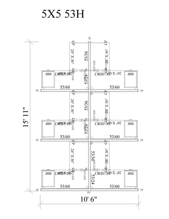 Modern Office Cubicle 5'x5' (53''H) 6 People