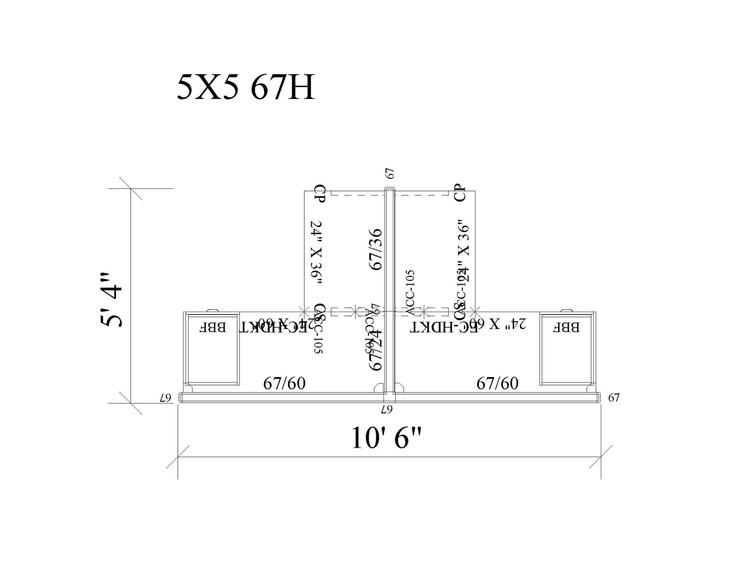 Modern Office Cubicle 5'x5' (67''H) 2 People