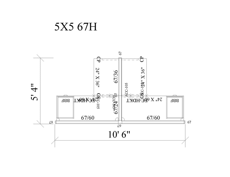 Modern Office Cubicle 5'x5' (67''H) 2 People