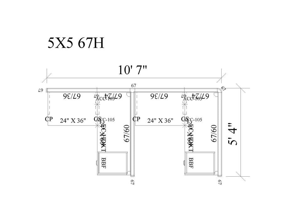 Modern Office Cubicle 5'x5' (67''H) 2 in a Row