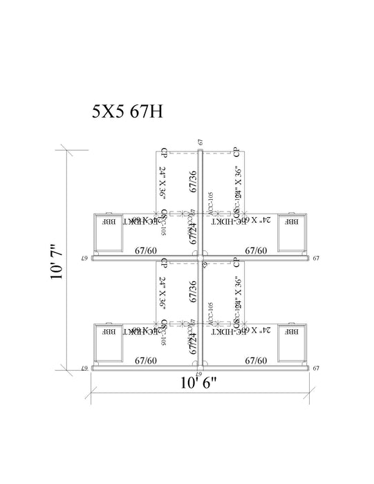 Modern Office Cubicle 5'x5' (67''H) 4 People