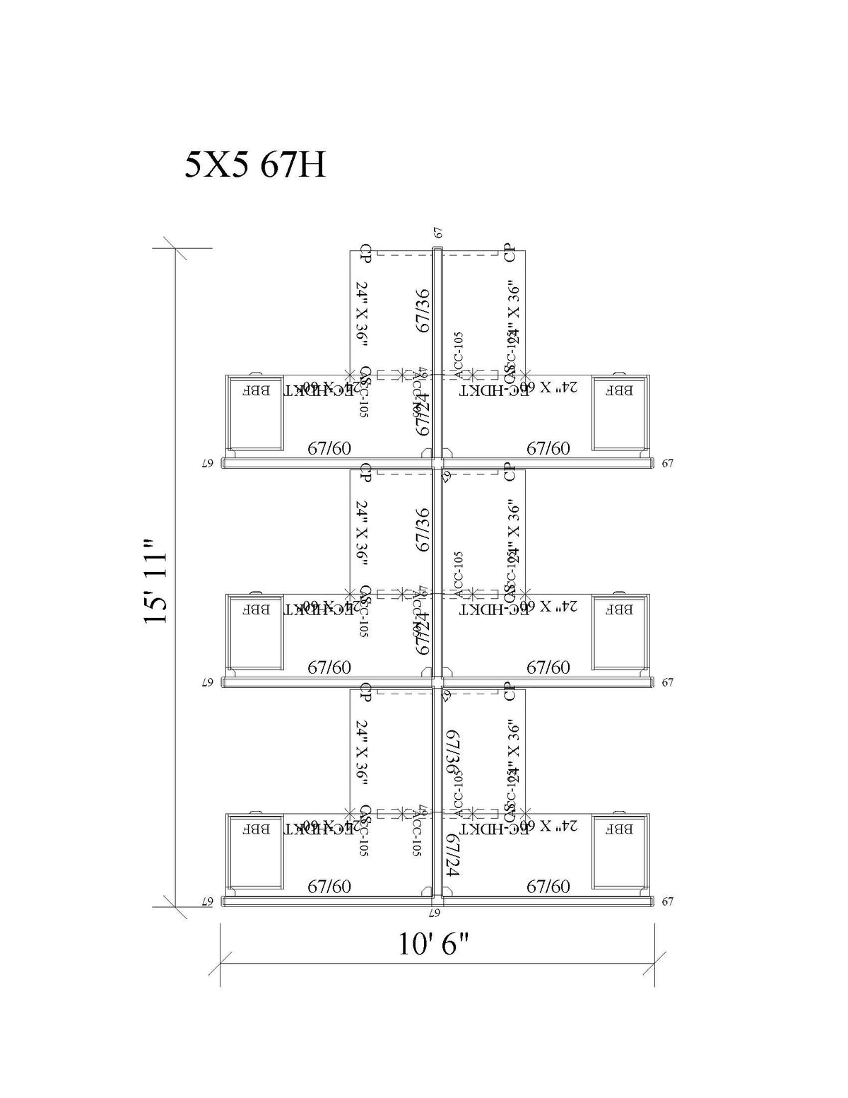 Modern Office Cubicle 5'x5' (67''H) 6 People