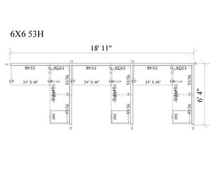 Modern Office Cubicle 6'x6' (53''H) 3 in a Row
